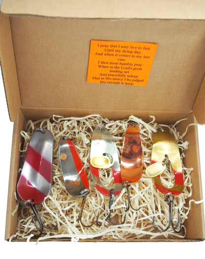 back side of fishing spoons .these spoons are in beautiful gift box