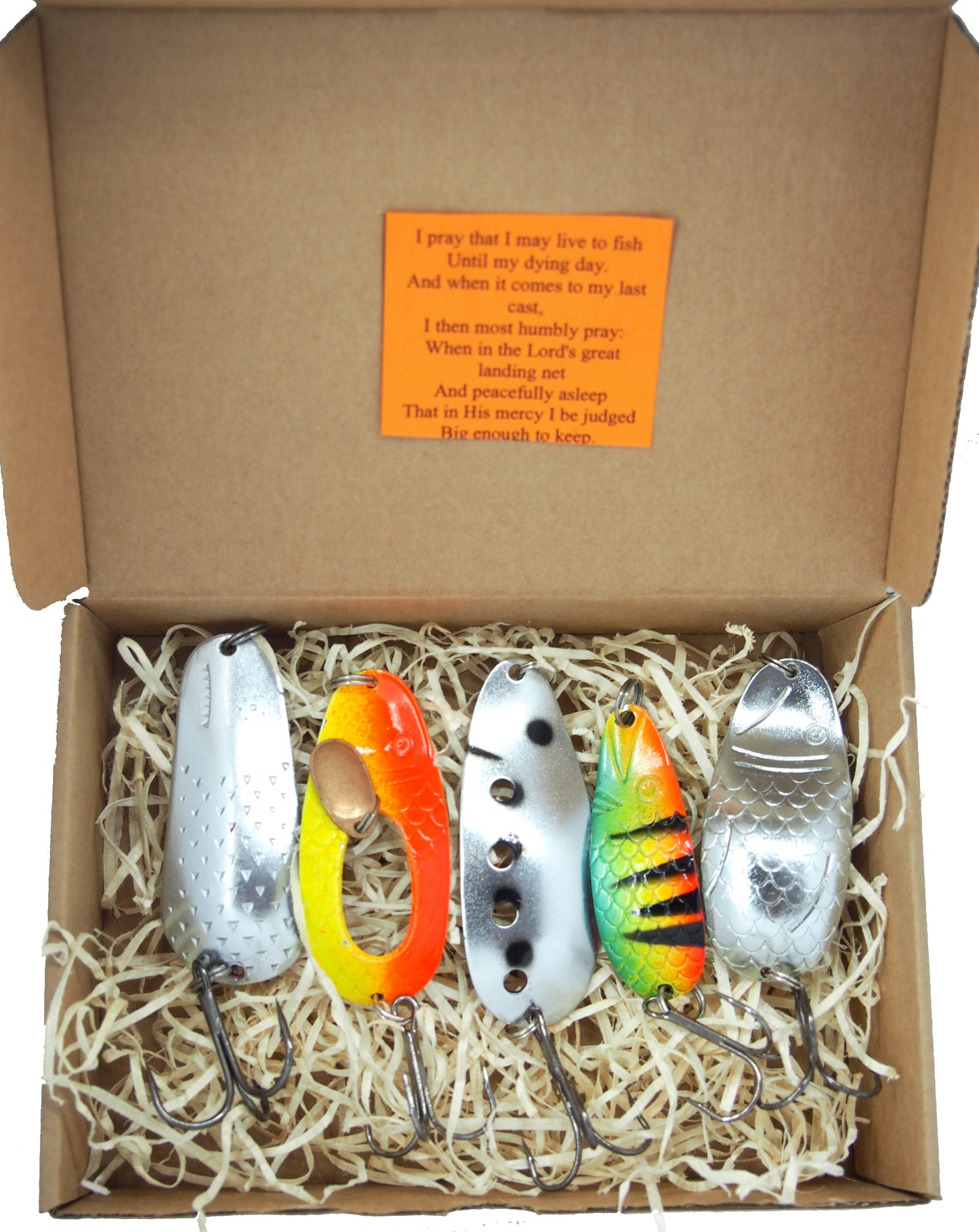 five pieces of pike  fishing spoon lures  in a gift box 