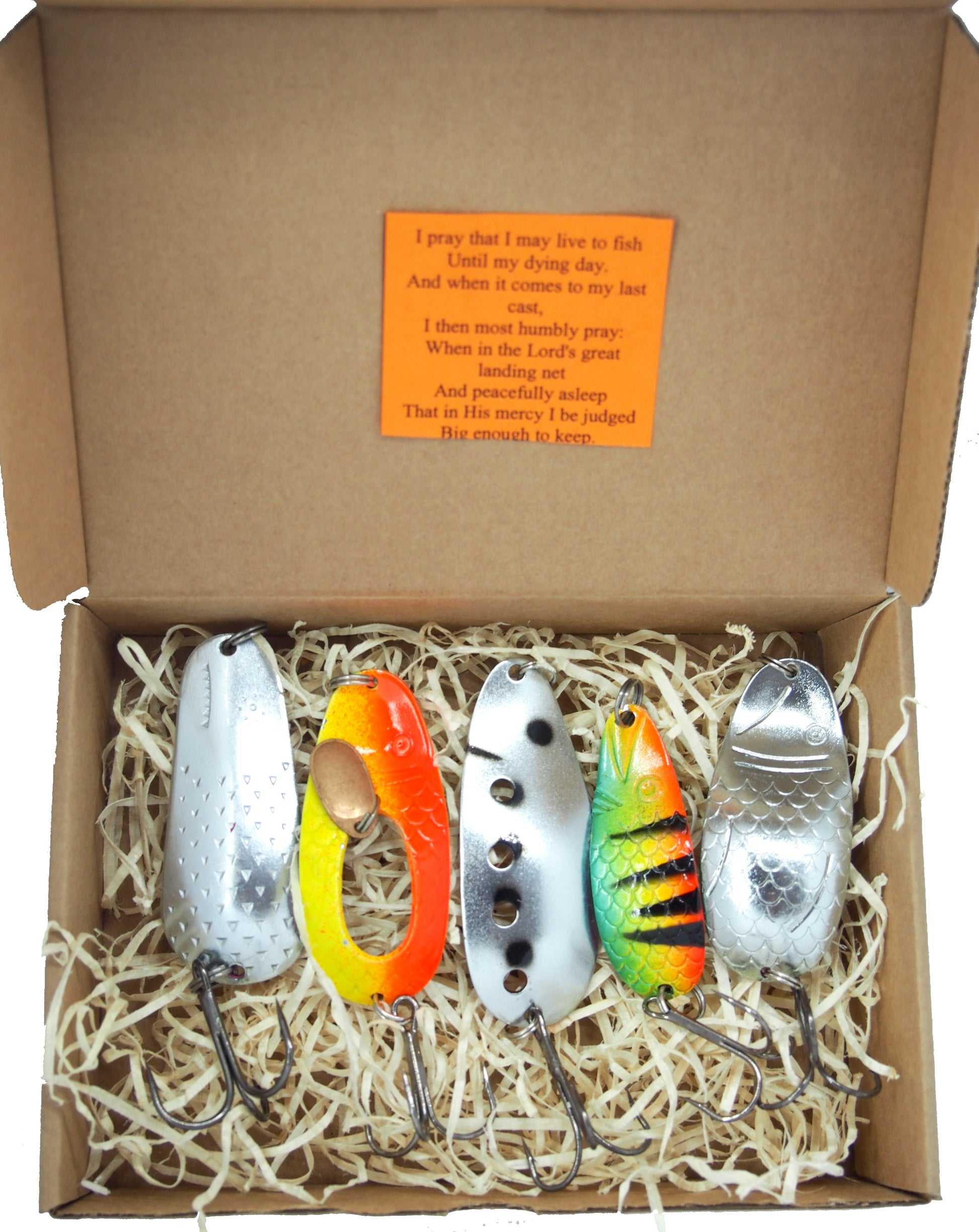 five pieces of pike  fishing spoon lures  in a gift box 