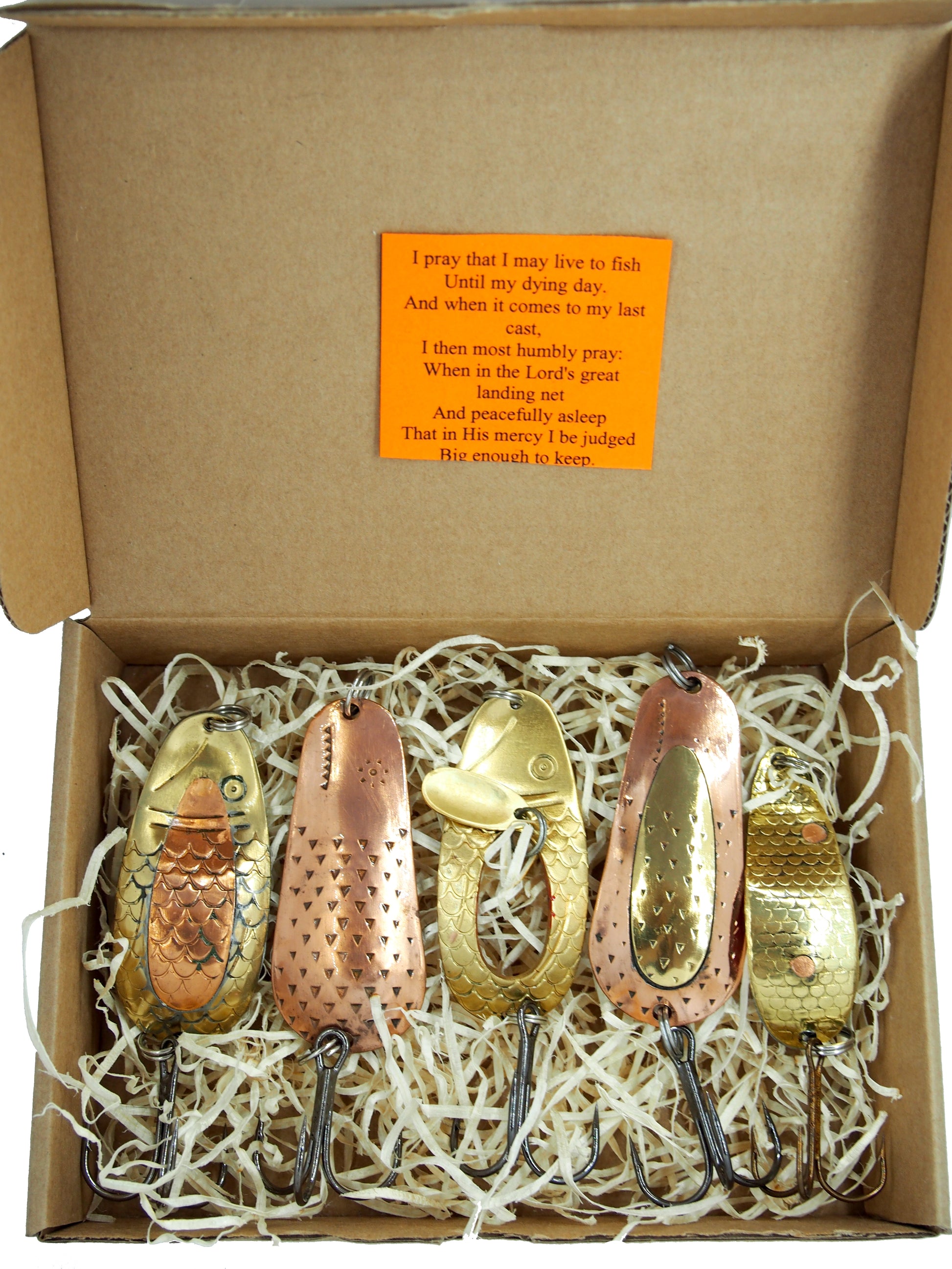 set of handmade fishing spoons 5 pieces in a gift box