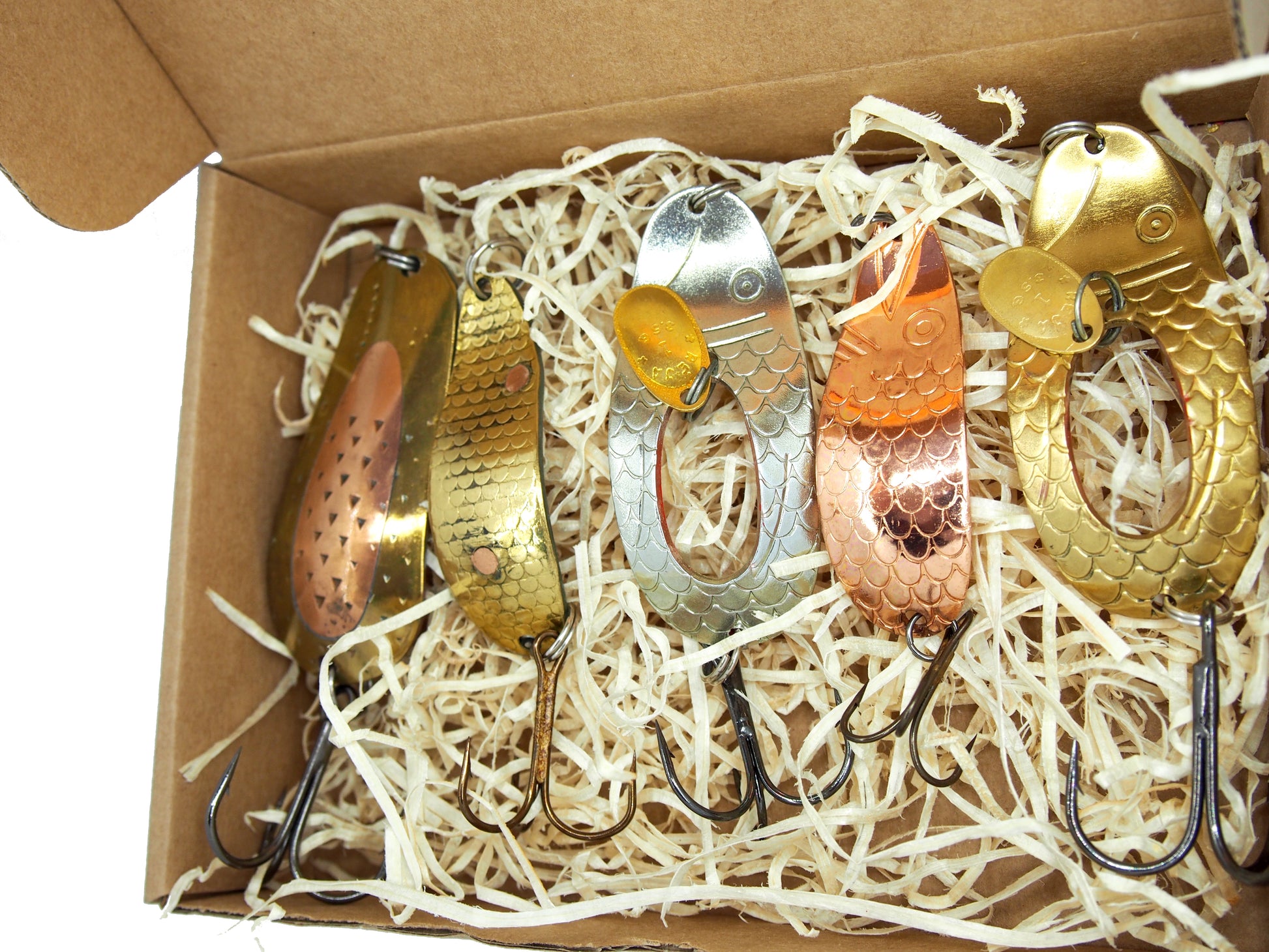 unique fishing lure set – 5 Copper Spoons in a Handmade  gift box